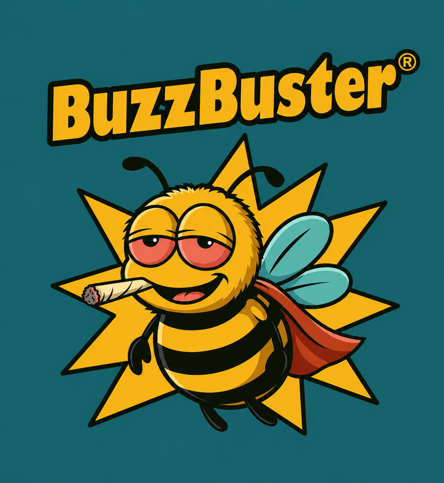 BuzzBuster® mascot logo representing premium smoking accessories and collectible lifestyle products.
